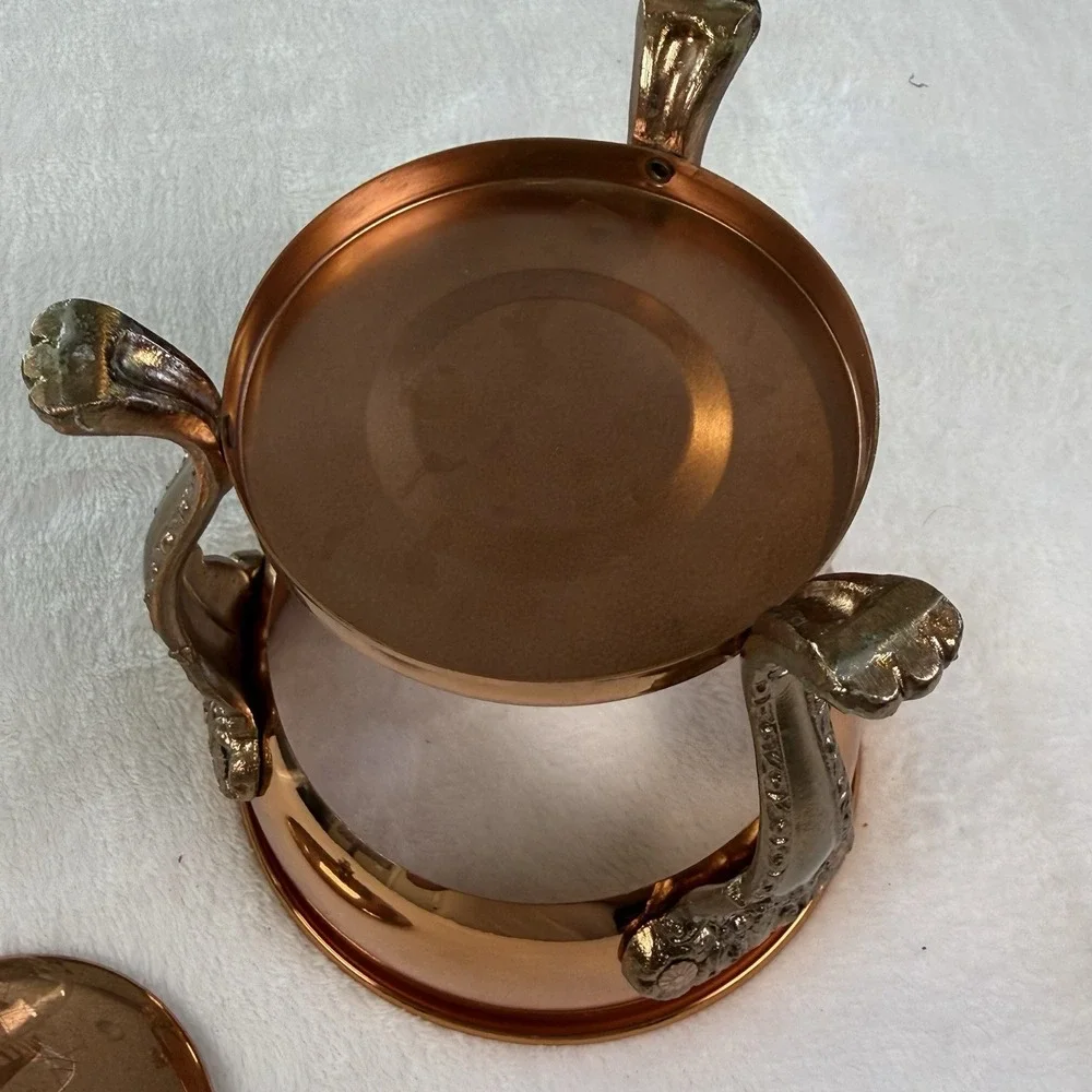 Vintage Corning Heat Proof Glass Carafe Pot with Copper Warmer Stand MCM 8 Cup